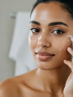 Woman applying serum for clear, balanced oily skin