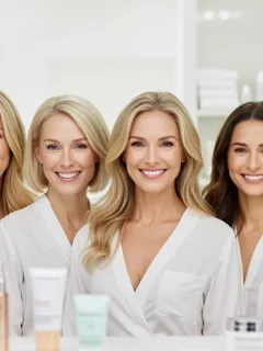 Diverse women with glowing, youthful skin after following an anti-aging skincare routine.