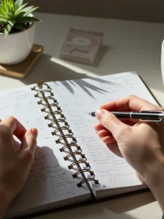 Organized desk with tea and planner for Sunday self-care
