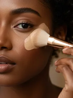 Model demonstrating professional foundation application with a brush