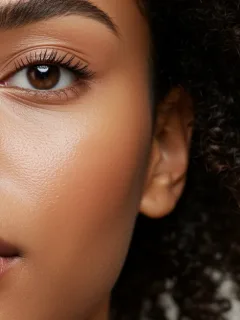 Woman with natural glowing skin and subtle makeup, showcasing a 'no-makeup' look.
