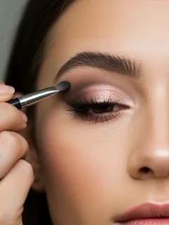 Makeup artist applying dark eyeshadow to transition a day look to night, highlighting skill.