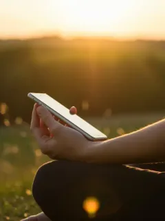 Person meditating outdoors, consciously detaching from digital devices for mental peace.
