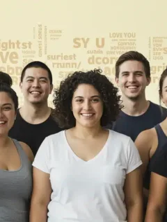 Diverse individuals celebrating body positivity and self-acceptance in a vibrant setting.
