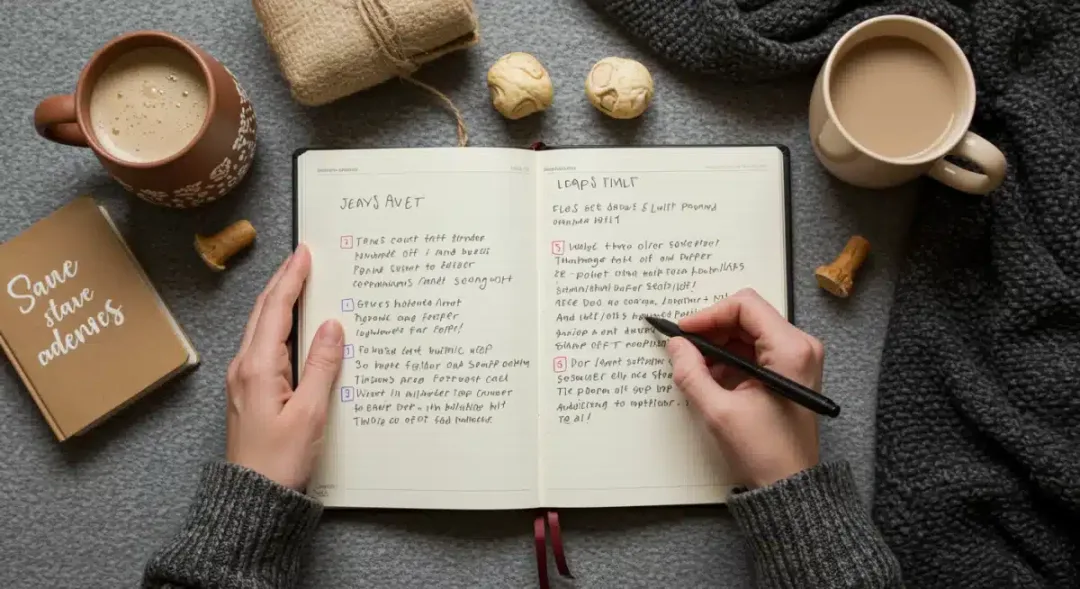 Person journaling, practicing positive self-talk and reflection
