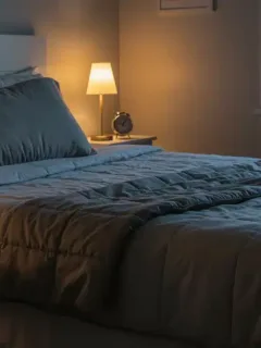 Serene bedroom with soft lighting for deep Sunday sleep