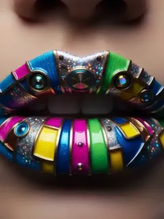 Futuristic lip art with metallic and geometric designs, showcasing bold statements for 2026