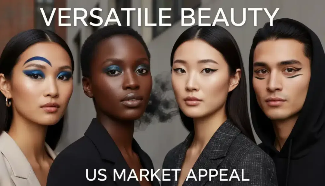 Diverse models displaying four advanced eyeliner techniques, highlighting versatility across various eye shapes and skin tones in the US.