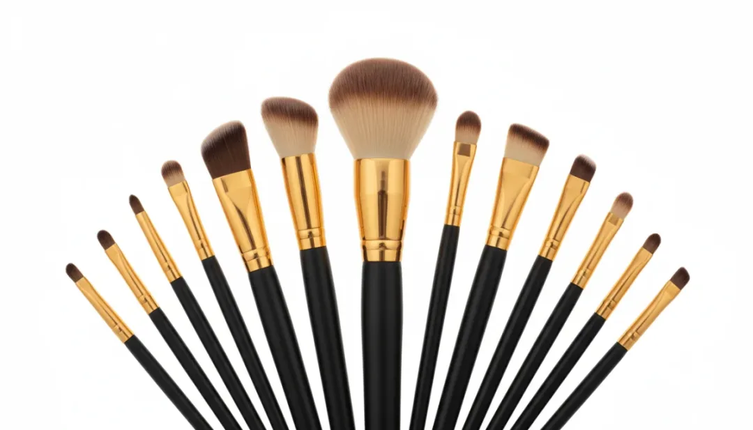 Close-up of various eyeshadow brushes for detailed and blended eye makeup looks.