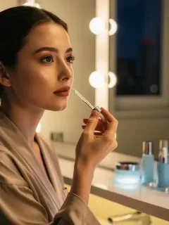 Woman applying serum for brighter skin as part of evening routine