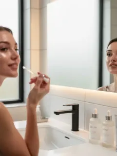 Woman applying serum for morning skincare routine 2026