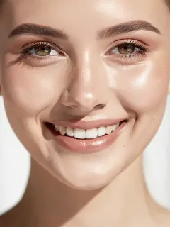 Confident woman with clear, radiant skin after successful anti-acne treatment plan.