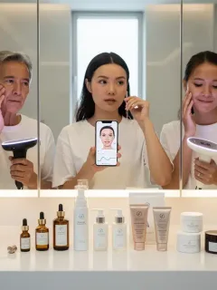 Diverse people personalizing skincare routines in modern setting, representing individual needs and choices.