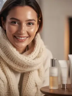 Woman with glowing, protected skin in winter