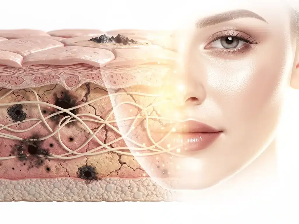 Healthy skin cells regenerating after sun damage, illustrating skin repair