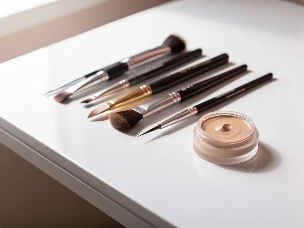 Assortment of precision brushes and creamy concealer for micro-concealing