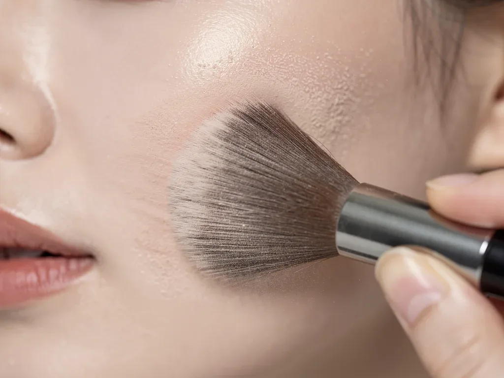 Applying setting powder for a soft velvet cloud skin effect
