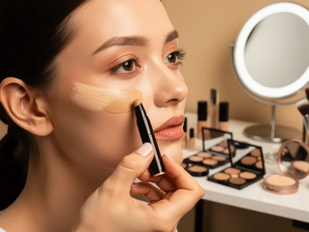Makeup artist applying contour before foundation application