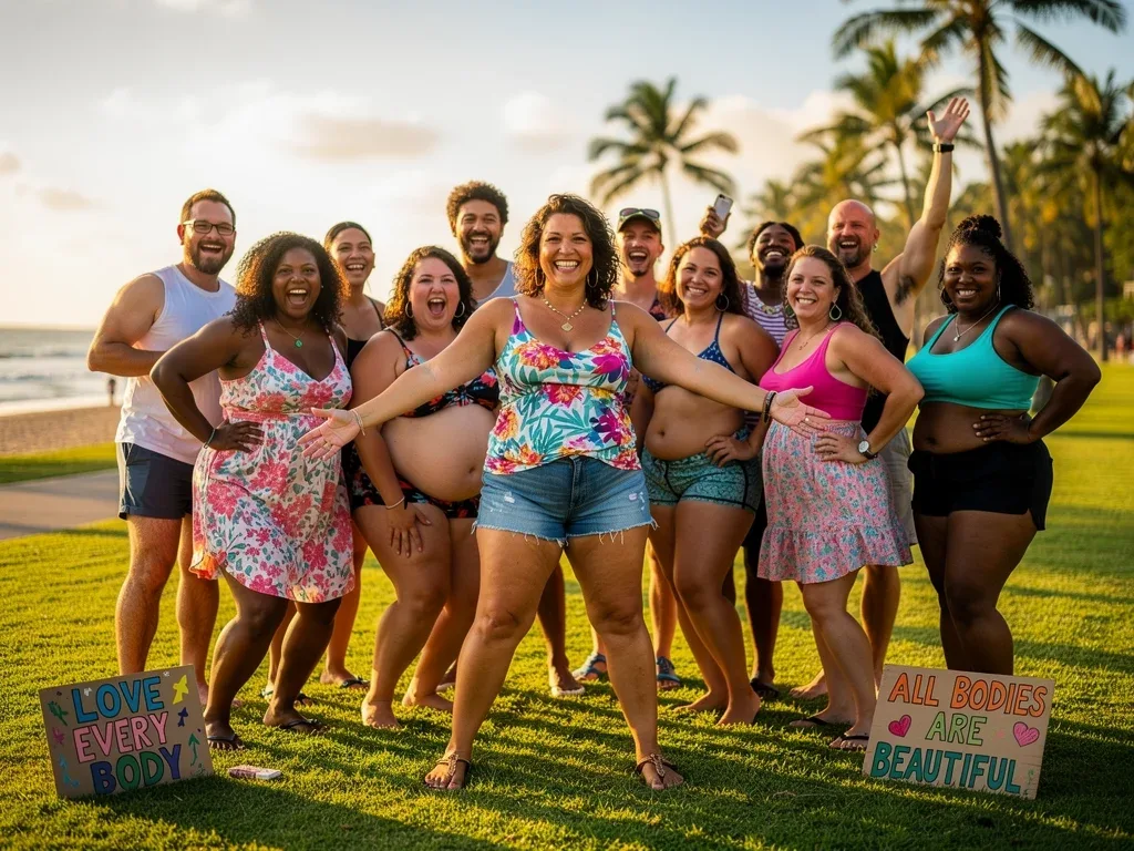 Joyful women celebrating diverse body shapes, representing the vibrant spirit of body positivity.