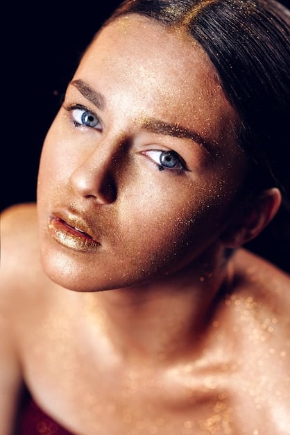 Close-up of oily skin, highlighting shine and visible pores on the face.