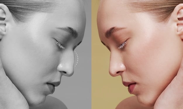 An image showing a split screen. On one side, a before picture of skin with visible signs of aging (wrinkles, dark spots). On the other side, an after picture showing improved skin texture and reduced wrinkles after consistent retinol use.