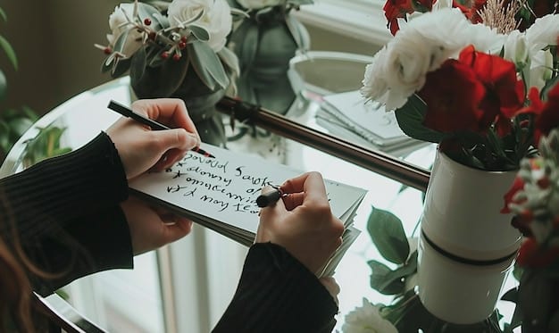 A person writing in a journal with 