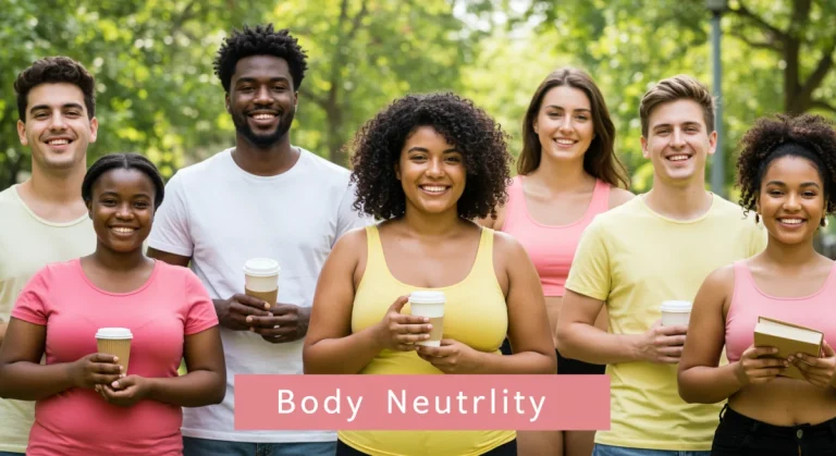 Diverse individuals experiencing peace and acceptance through body neutrality