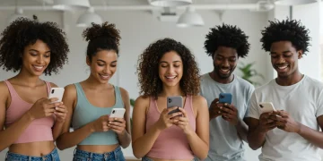 Diverse individuals engaging positively with social media, promoting body positivity and mental well-being in 2026.