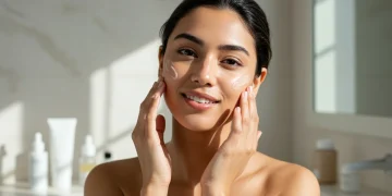 Woman applying serum in her morning skincare routine for glowing skin