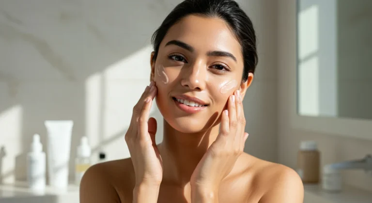 Woman applying serum in her morning skincare routine for glowing skin