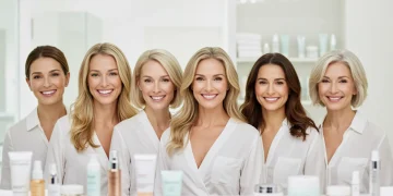 Diverse women with glowing, youthful skin after following an anti-aging skincare routine.