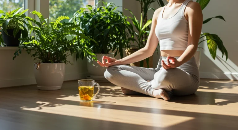 Person meditating peacefully during a mindful Sunday ritual