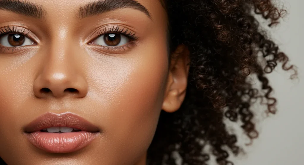 Woman with natural glowing skin and subtle makeup, showcasing a 'no-makeup' look.