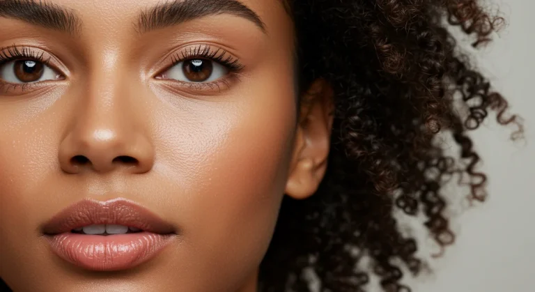 Woman with natural glowing skin and subtle makeup, showcasing a 'no-makeup' look.