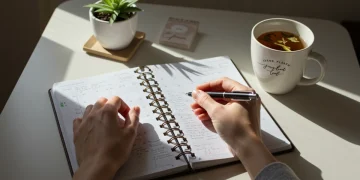 Organized desk with tea and planner for Sunday self-care