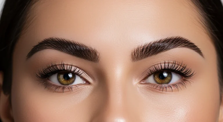 Woman with perfectly groomed, full, and defined eyebrows, showcasing a successful brow transformation in 2026.