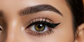Model with sharp black winged eyeliner for Fall 2026