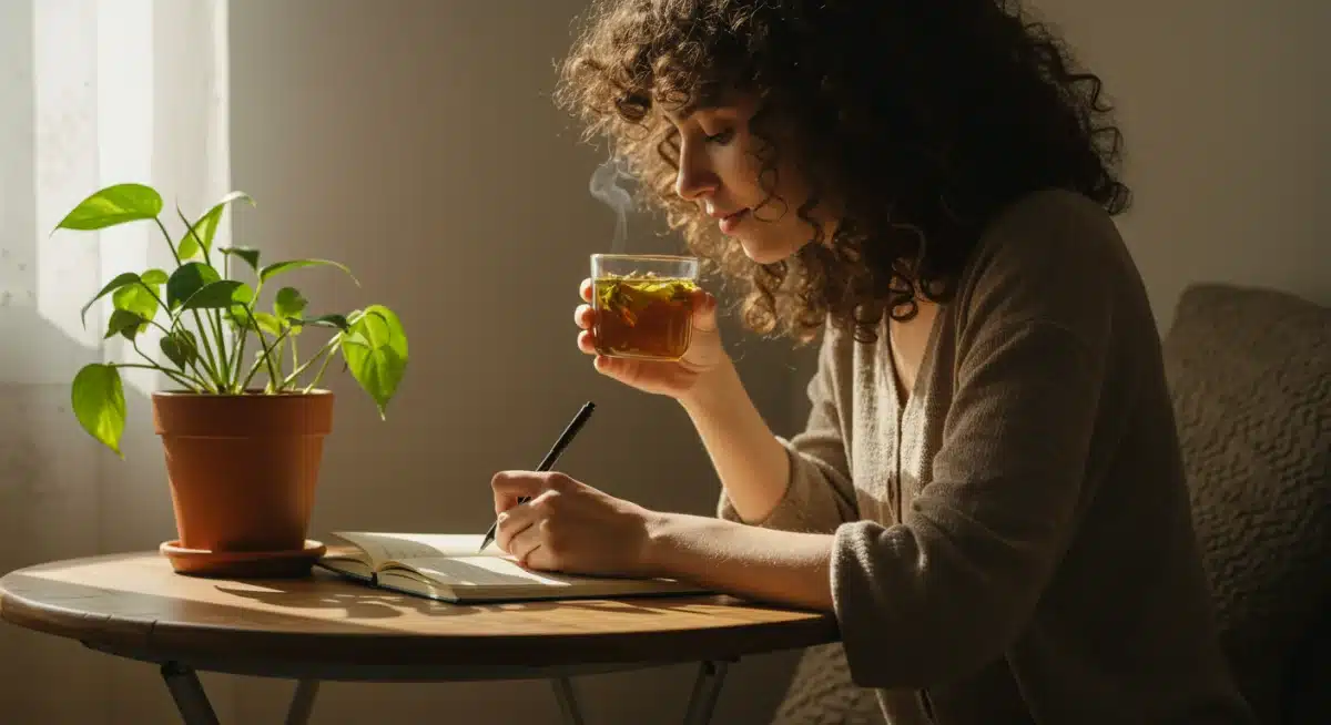 Journaling and reflection as a key self-care ritual for Sunday renewal.