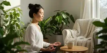Person practicing mindful meditation on a Sunday morning, embracing new wellness trends.