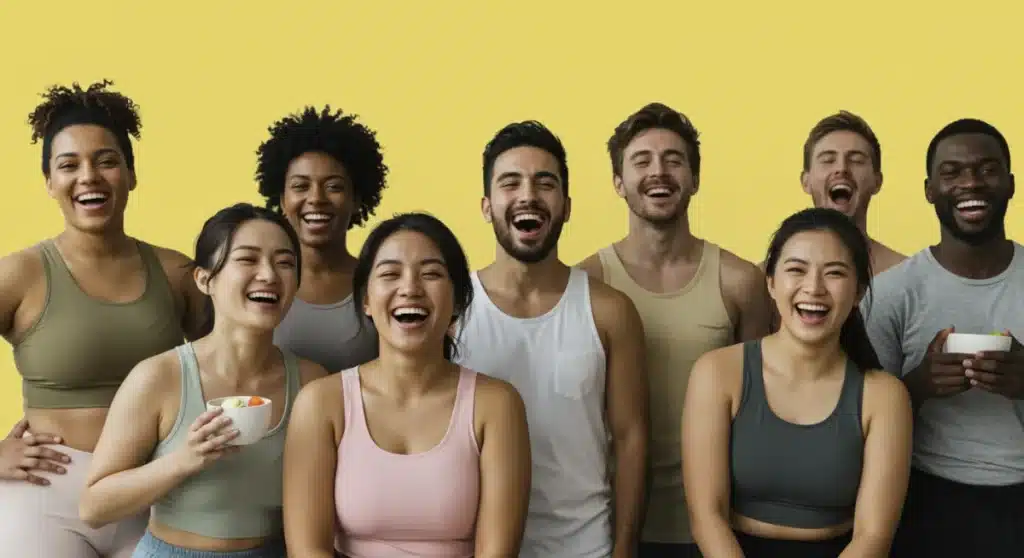 Diverse individuals celebrating body positivity and self-acceptance.