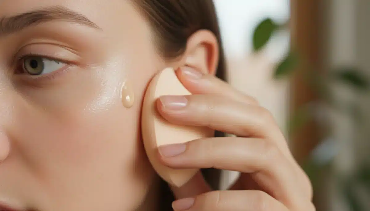 Applying dewy foundation for natural glow