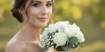 Radiant bride with natural, timeless makeup for 2026 US wedding