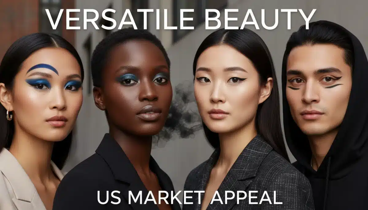 Diverse models displaying four advanced eyeliner techniques, highlighting versatility across various eye shapes and skin tones in the US.
