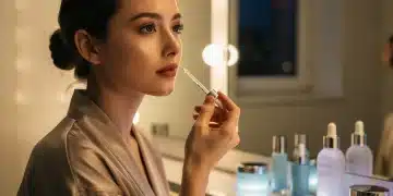 Woman applying serum for brighter skin as part of evening routine