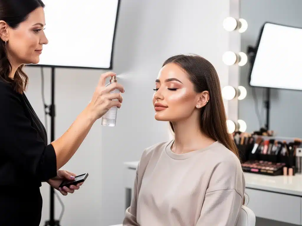 Professional makeup artist applies setting spray for long-lasting makeup, 2026 trends