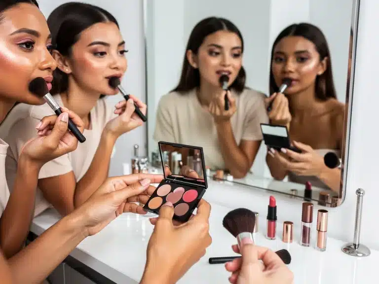 Diversity in makeup application, showcasing various skin tones and color palettes for 2026 beauty trends.