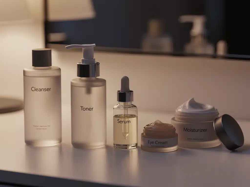 Collection of skincare products for a complete evening routine