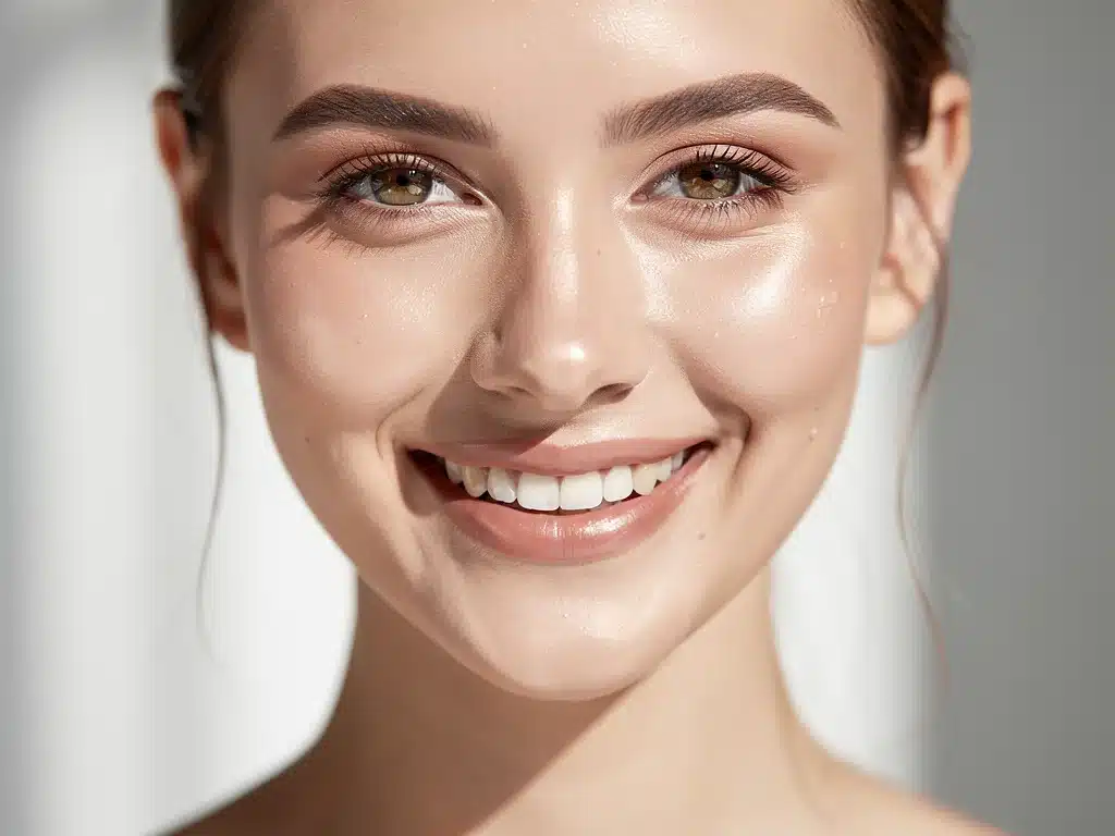 Confident woman with clear, radiant skin after successful anti-acne treatment plan.