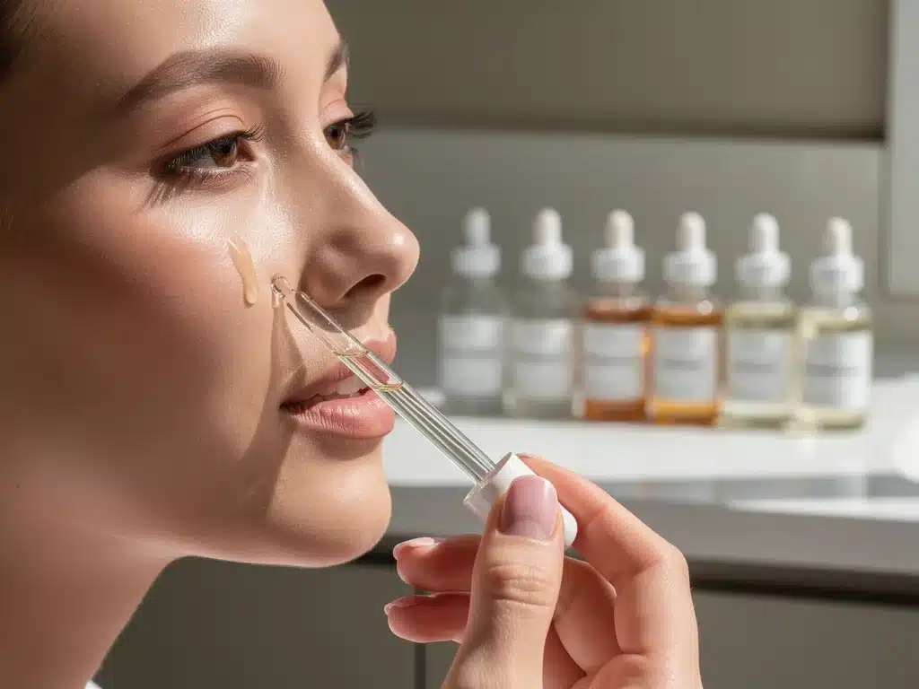 Person applying custom serum, highlighting bespoke product application in skincare.
