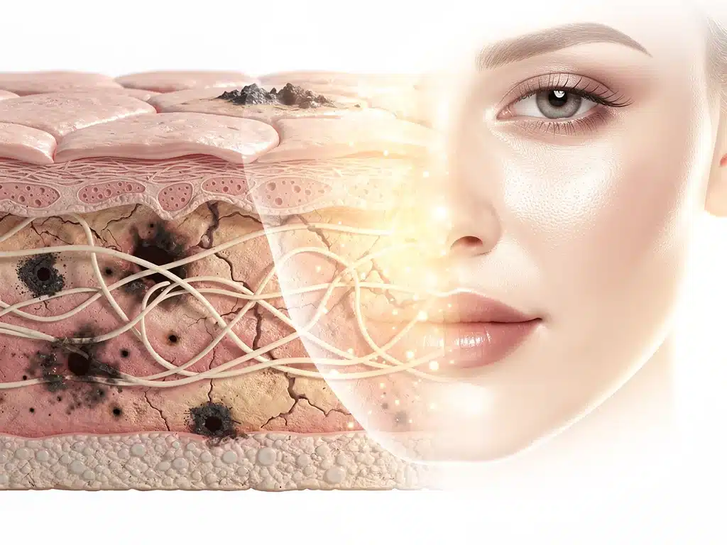 Healthy skin cells regenerating after sun damage, illustrating skin repair